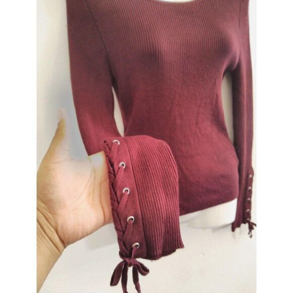 Hooked Up Tied Long Sleeve Sweater L Burgundy - Picture 4 of 6
